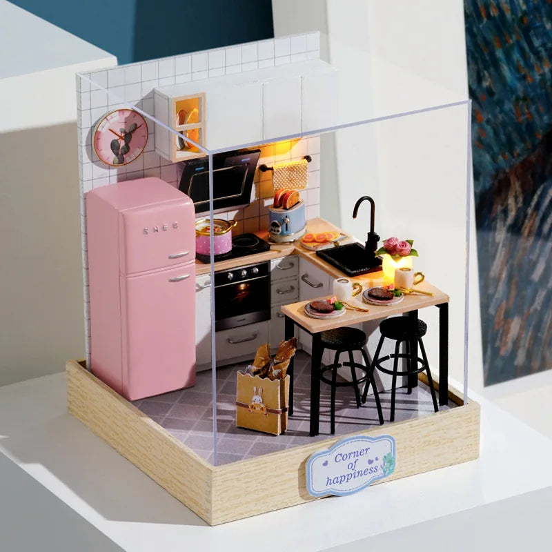 DIY 3D Puzzles Wooden Toy Miniature Dollhouse Handmade Doll House Model Building Kits Coffee House Toys for Children Gifts