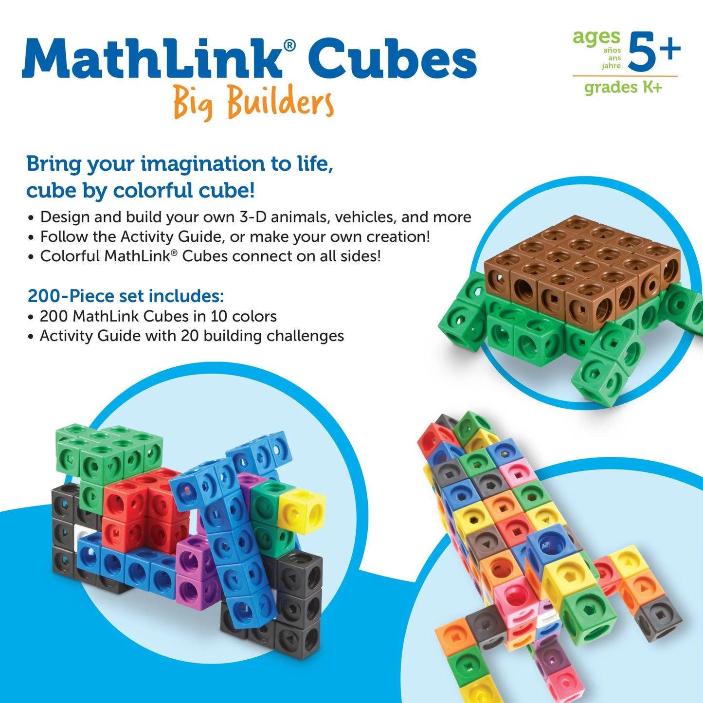Mathlink Cubes Big Builders - Math Manipulatives Kindergarten Games, Ages 5+
