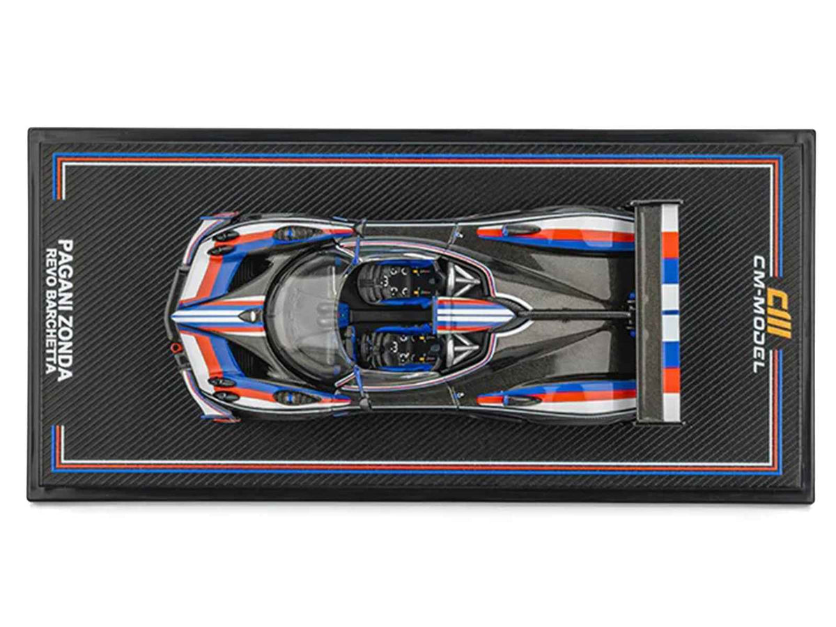 CM Model Pagani Zonda Revo Barchetta Carbon Red White Blue Stripes 1:64