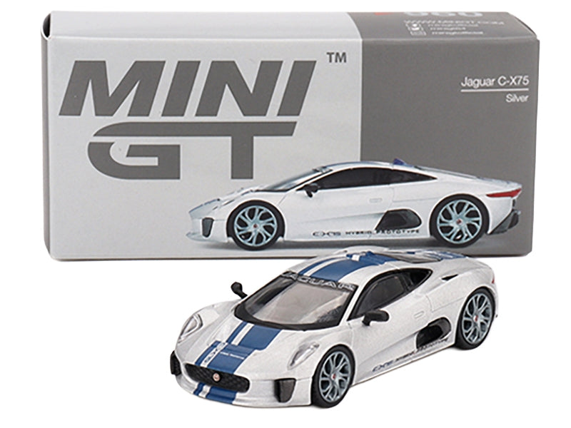 Mini GT Jaguar C-X75 Silver Blue Stripes 1:64 Diecast