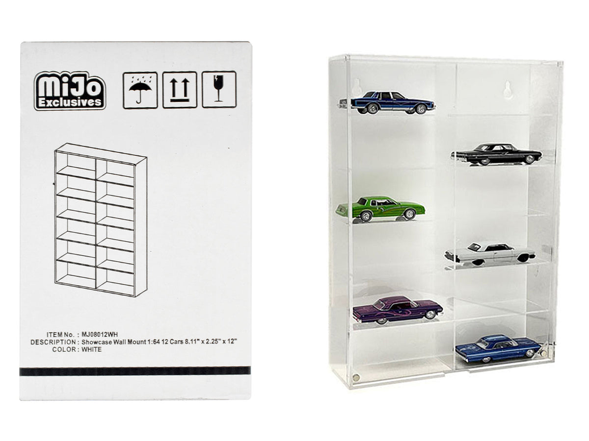 12-Car Display Case, White Back Panel - Mijo Exclusives