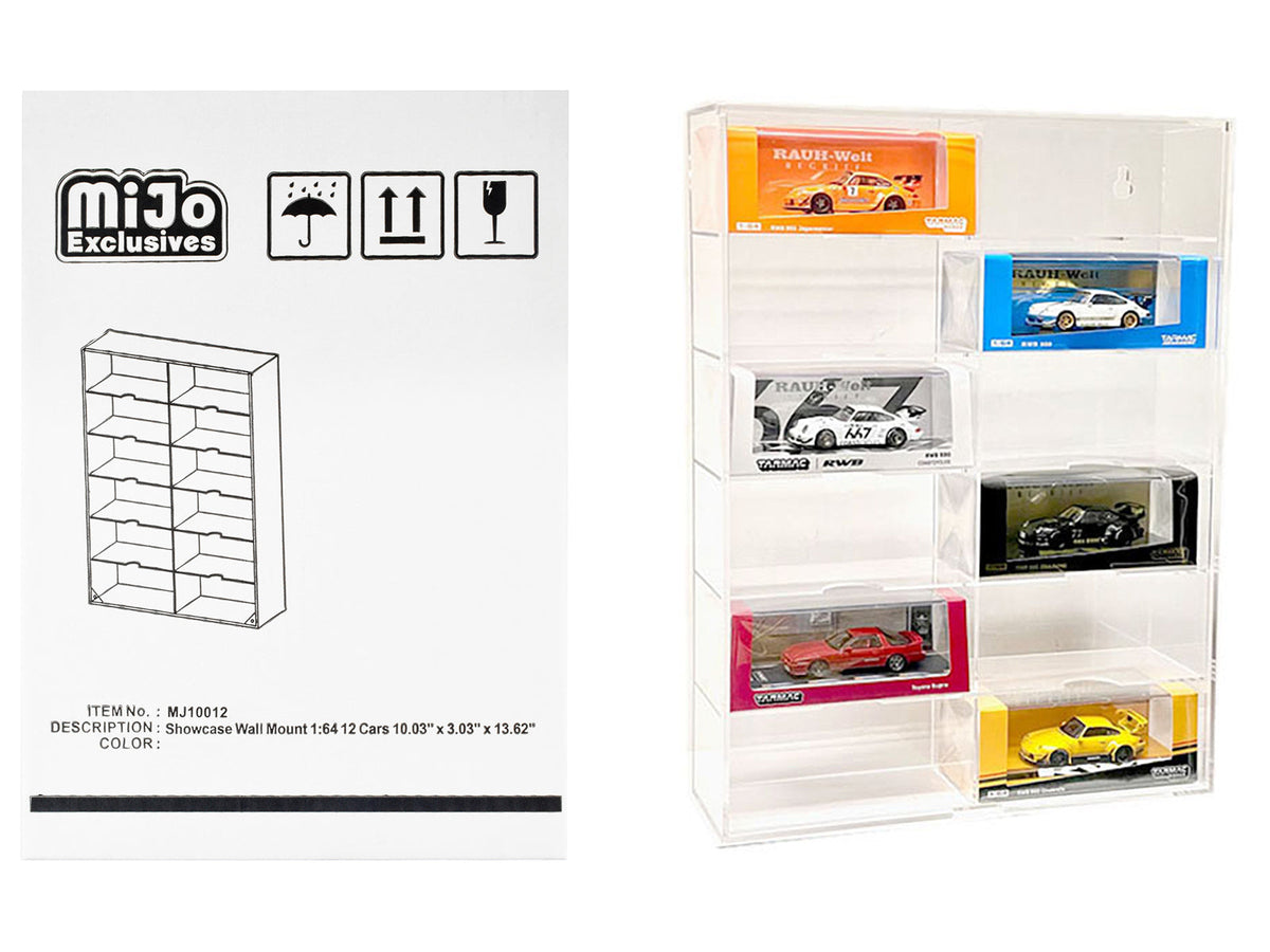 12-Car Display Case, Clear Panel - Mijo Exclusives 1:64