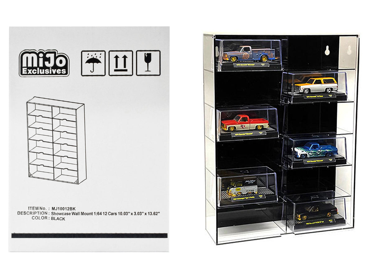 12-Car Display Case, Black Panel - Mijo Exclusives 1:64