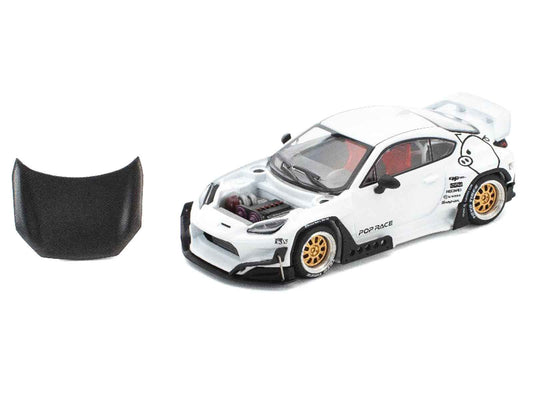Toyota Pandem GR86 White with Carbon Hood "Enigma Exclusive Edition" 1/64 Diecast Model Car by Pop Race