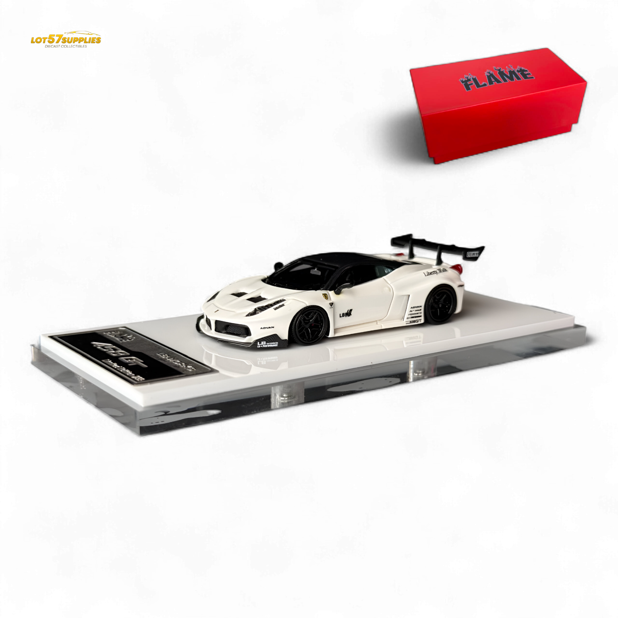 Flame Ferrari 458 GT LB Wide-Body - White 1:64 Resin – Masaverse