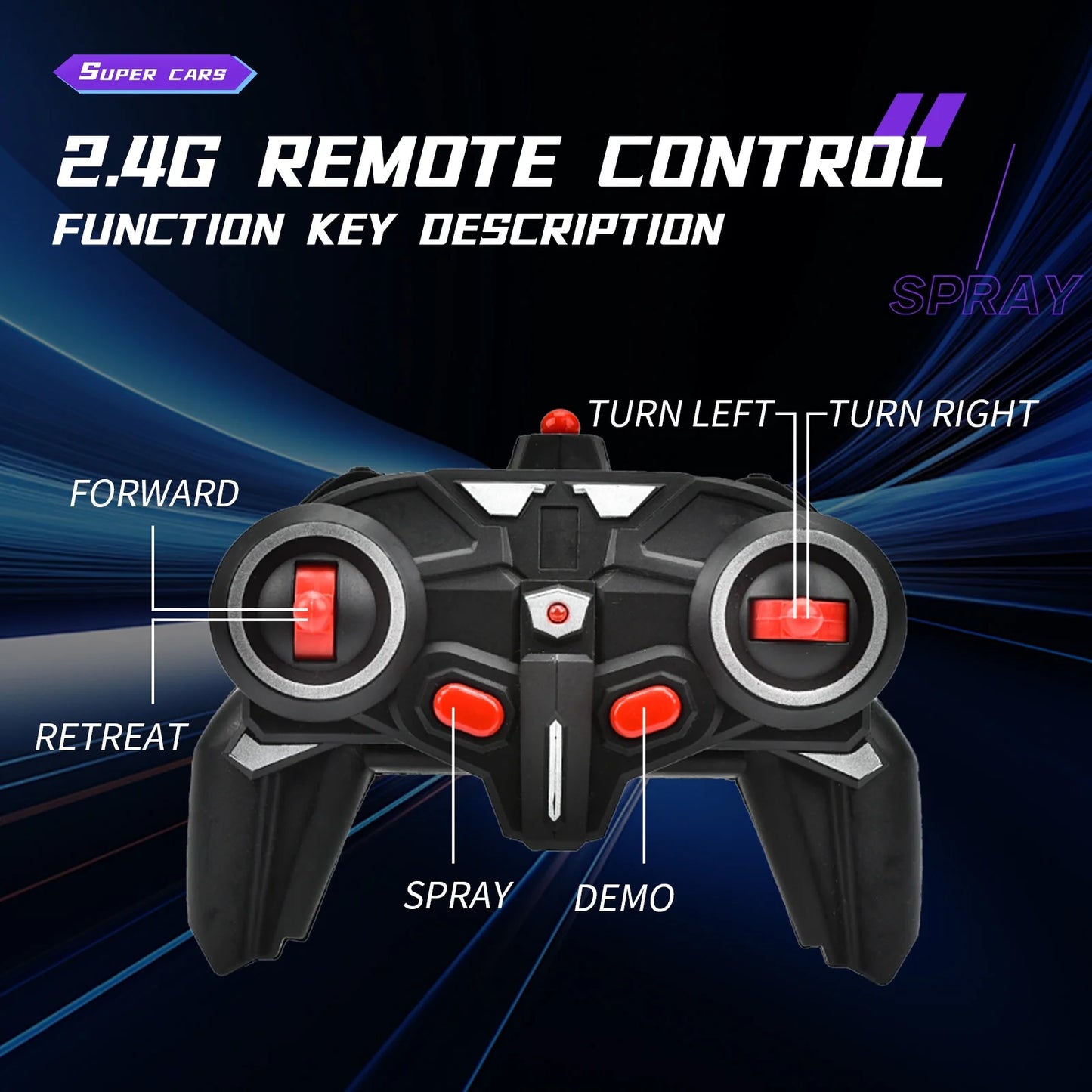 1:16 Remote Control Car, 4WD RC Drift Car with Lights and Spray Function, All Terrain off Road RC Vehicle for Kids