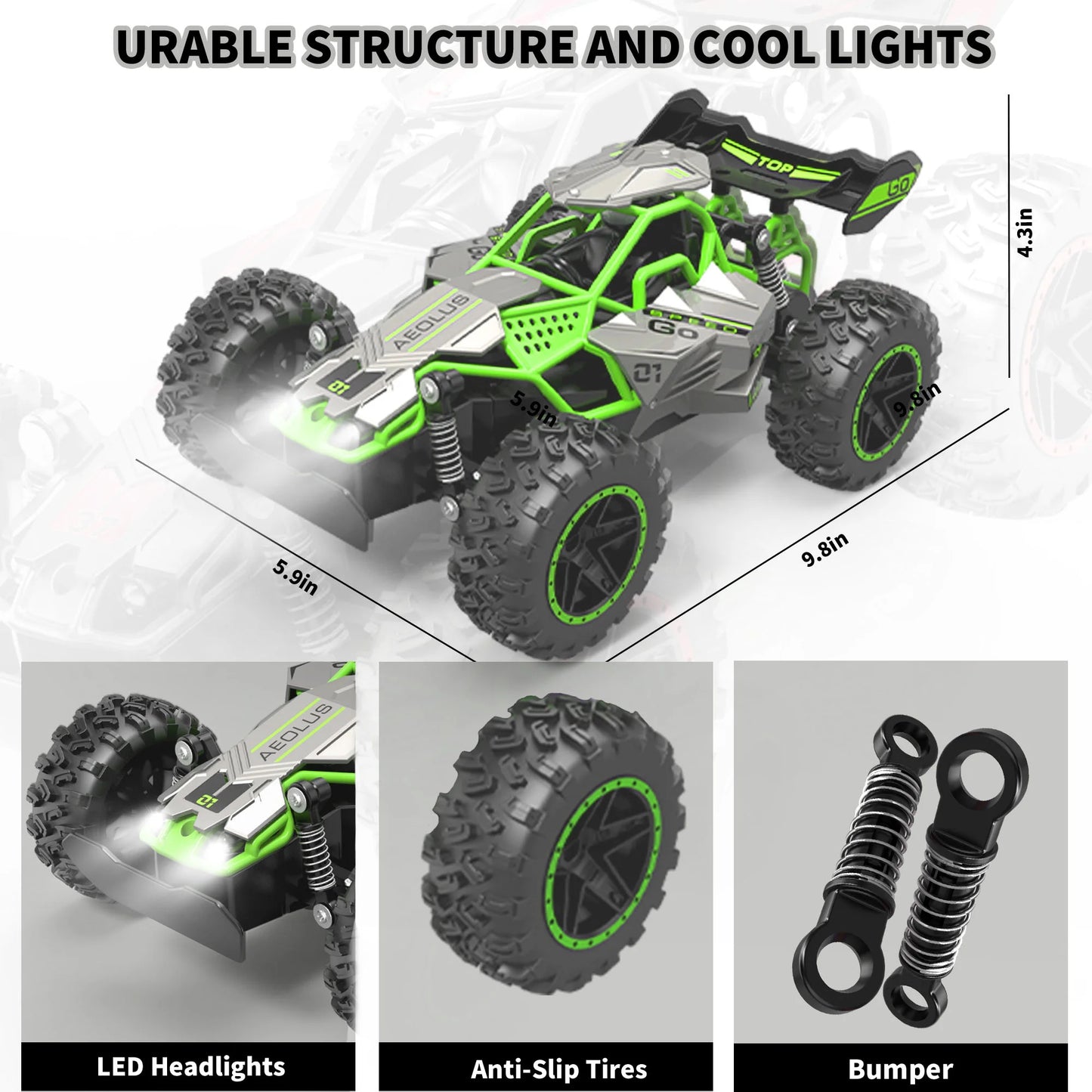 Remote Control Car, 2.4Ghz High Speed RC Cars Toys, 15MPH RC Truck off Road with LED Headlight,Christmas Birthday Gifts for 8 11 Year Old Boys Kids,Green