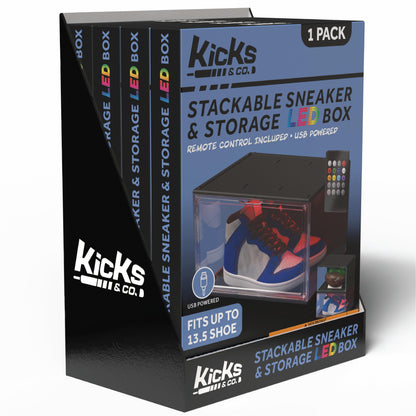 XL Clear Plastic Stackable Shoe Storage Box for Sneakers Remote Control LED Light Fits up to Size 13