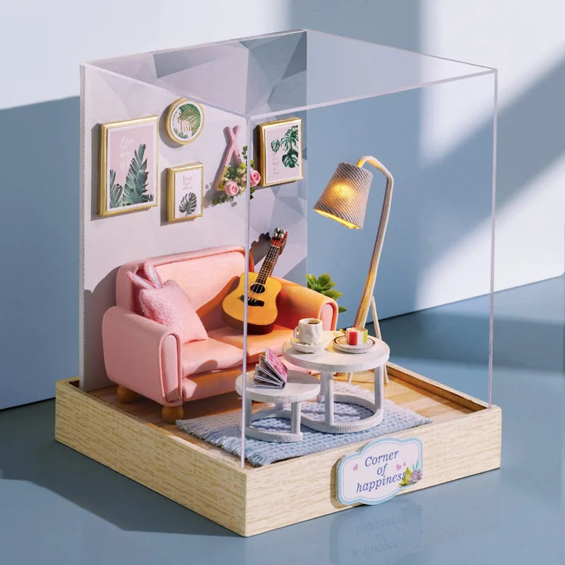 DIY 3D Puzzles Wooden Toy Miniature Dollhouse Handmade Doll House Model Building Kits Coffee House Toys for Children Gifts