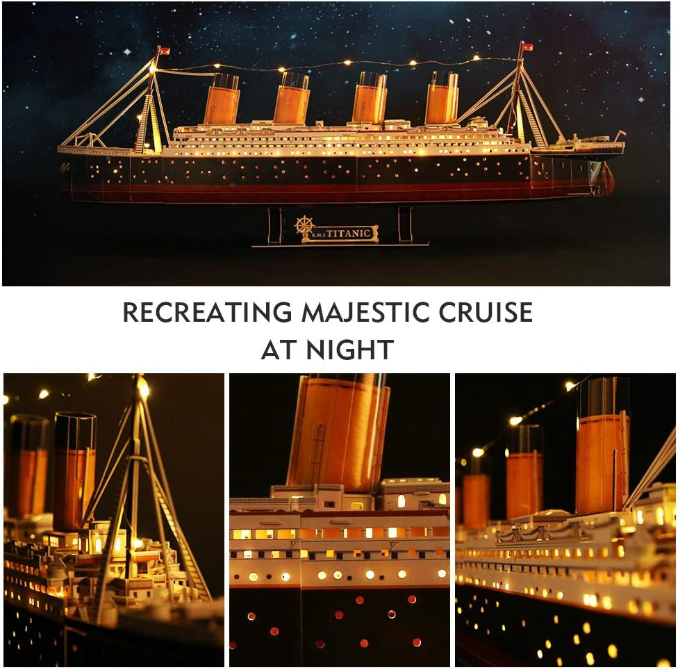 Cubicfun Titanic 3D LED Puzzles for Adults 88 CM 266 Pieces,Titanic Toys for Teens, Home Decor Birthday Gifts Adults Gifts for Mom