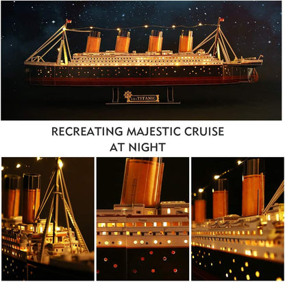 Cubicfun Titanic 3D LED Puzzles for Adults 88 CM 266 Pieces,Titanic Toys for Teens, Home Decor Birthday Gifts Adults Gifts for Mom