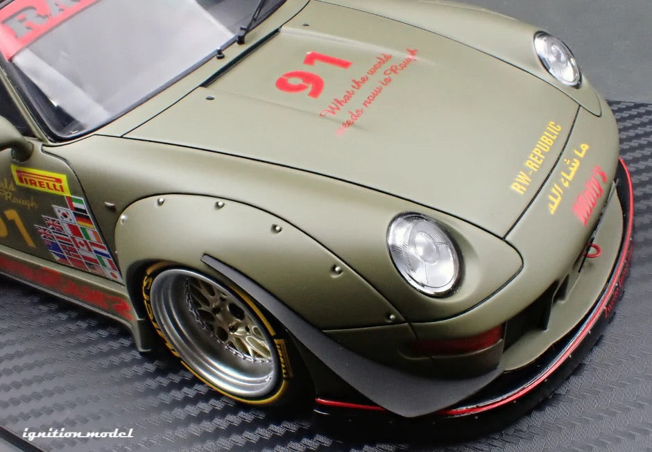 Ignition Model Porsche 993 RWB "Khaki" Matte Green 1:18