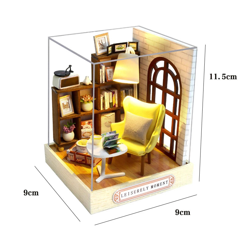 DIY 3D Puzzles Wooden Toy Miniature Dollhouse Handmade Doll House Model Building Kits Coffee House Toys for Children Gifts