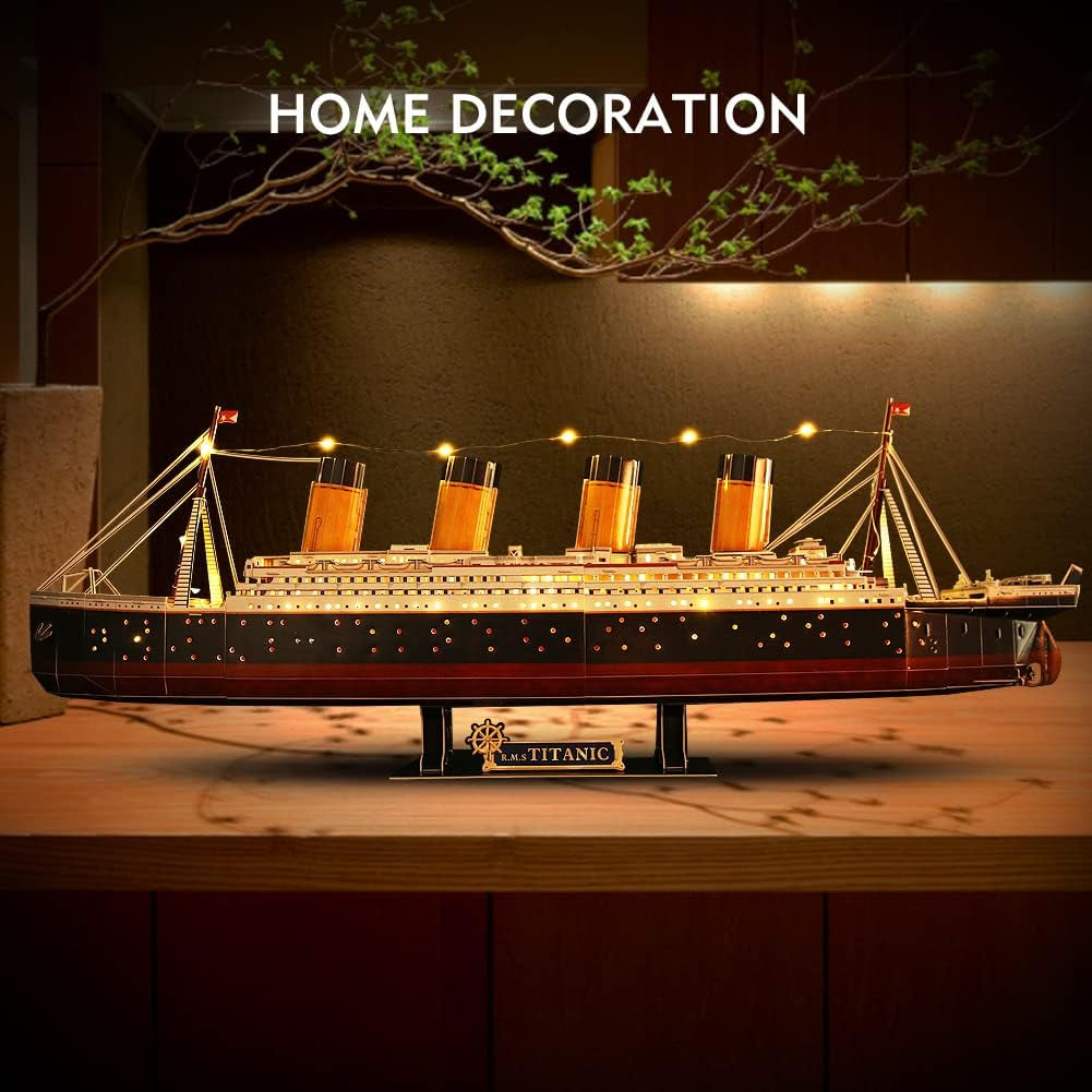 Cubicfun Titanic 3D LED Puzzles for Adults 88 CM 266 Pieces,Titanic Toys for Teens, Home Decor Birthday Gifts Adults Gifts for Mom