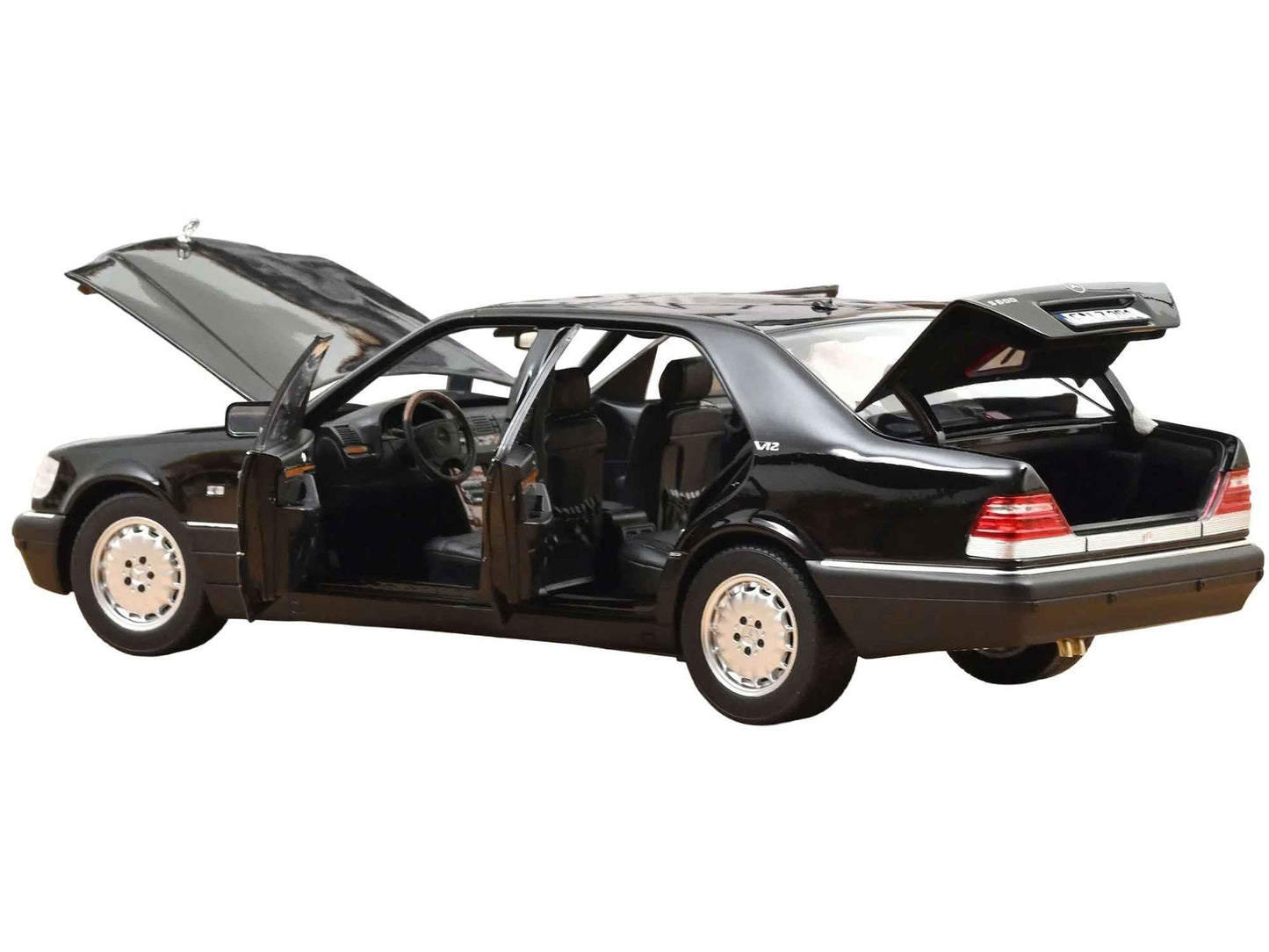 1997 Mercedes-Benz S600 Obsidian Black Metallic 1/18 Diecast Model Car by Norev