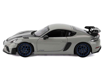 2023 Porsche Cayman GT4 RS Weissach Pack Chalk Gray with Carbon Hood Stripes 1/18 Diecast Model Car by Norev