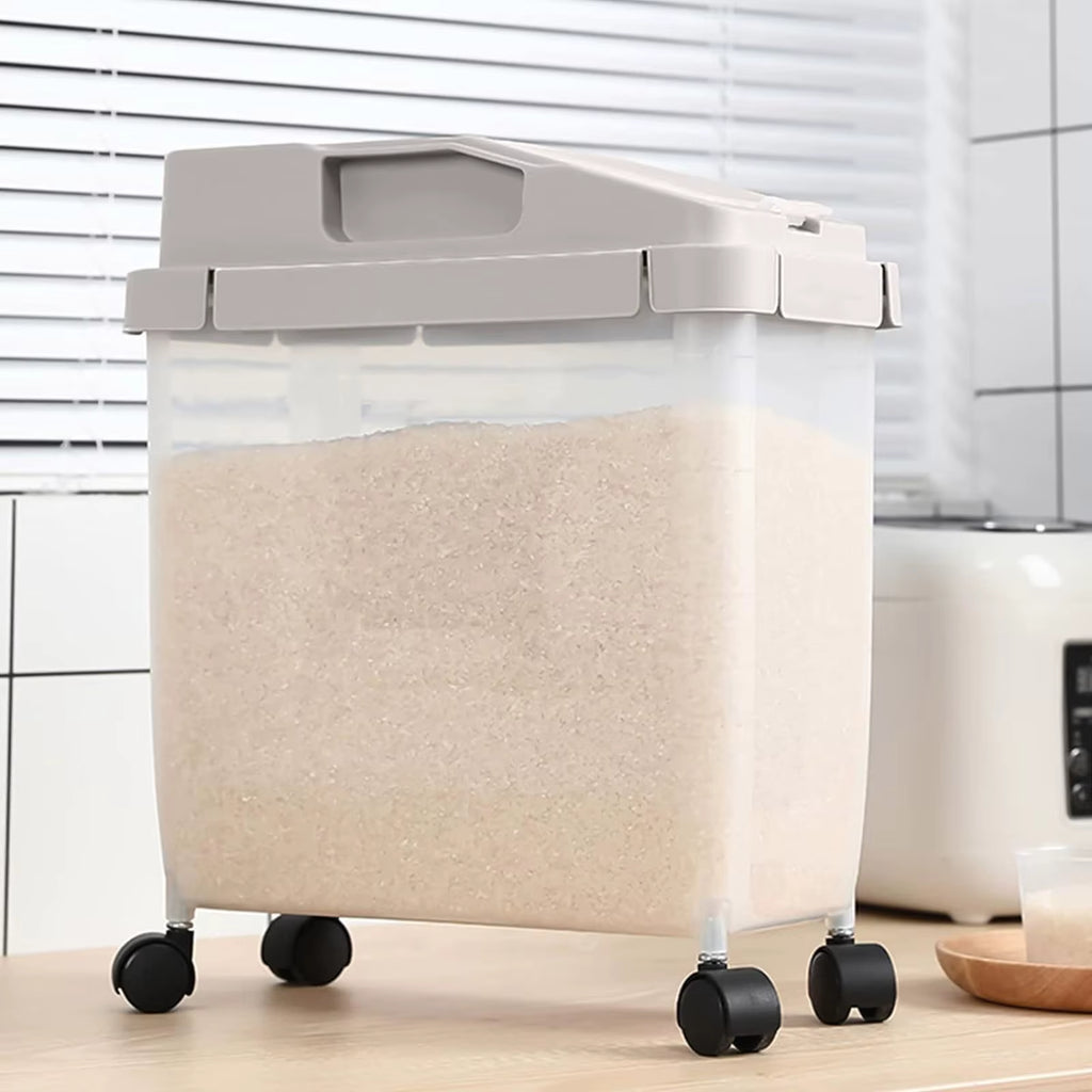 Large Airtight 20Lb Rice Container Food Storage Cereal Container Pet Dog Food Container with Wheels + Hot Dog Storage for Fridge