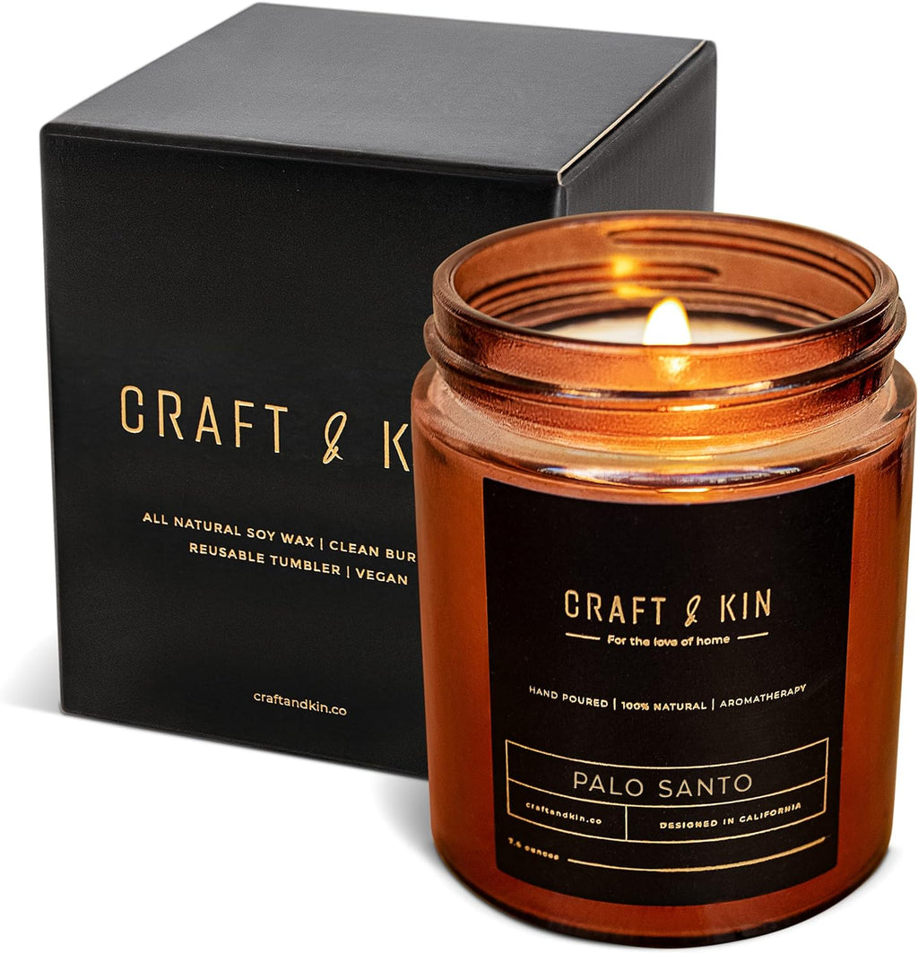 Craft & Kin Christmas Scented Candle for Men | Palo Santo Holiday Candle | All-Natural Scent for Home | Long Lasting Winter Candles, 45-Hour Burn Time, 8Oz