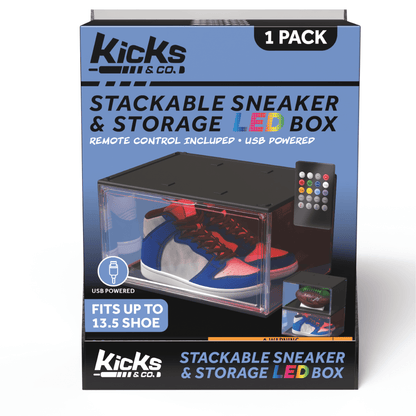 XL Clear Plastic Stackable Shoe Storage Box for Sneakers Remote Control LED Light Fits up to Size 13