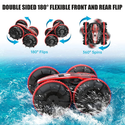 Remote Control Cars, 2.4Ghz Waterproof RC Stunt Car Toys, 4WD Land Water 2 in 1 RC Boat, Christmas Birthday Gifts for 8+ Year Old Boys Kids