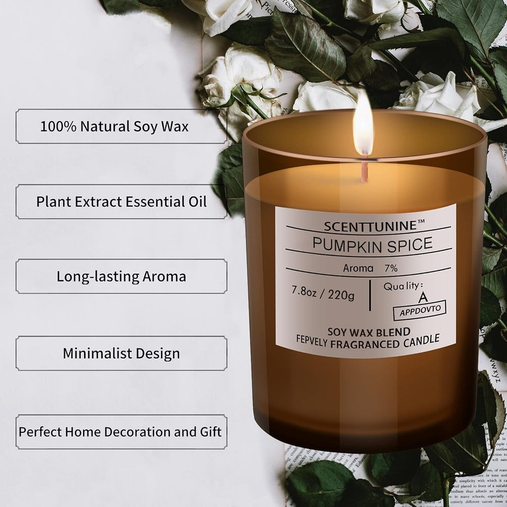 Scented Candle, Pure Natural Organic Soy Wax Candle Jar 40H Burn Time Aromatherapy Fall Candles for Home Scented Essential Halloween Decorations Gift, Pumpkin Spice 7.8OZ