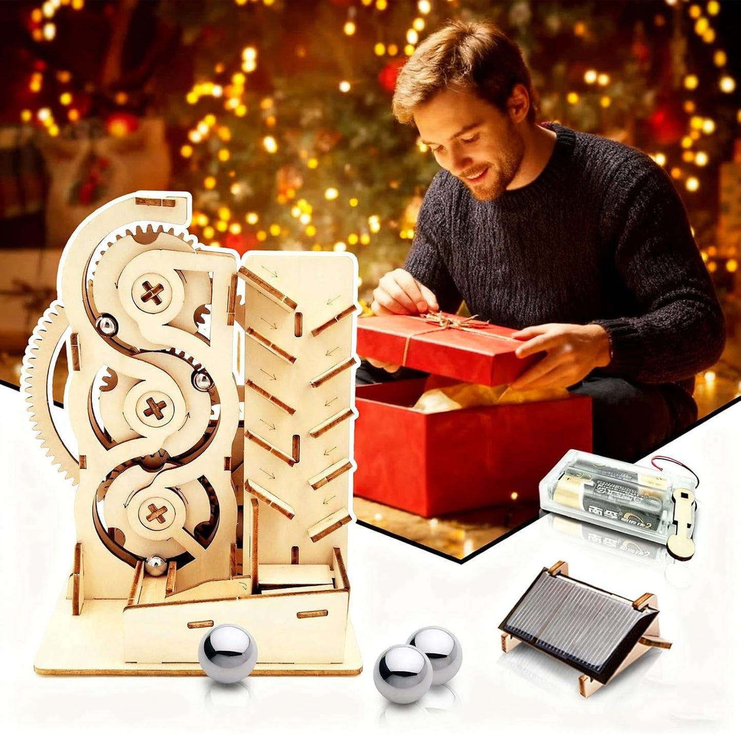 Solar 3D Wooden Puzzle Marble Run DIY Model Kit Craft Sets Wood Mechanical Toys Experiments Projects Birthday Gift for Adult Men Age 14+ Years Old
