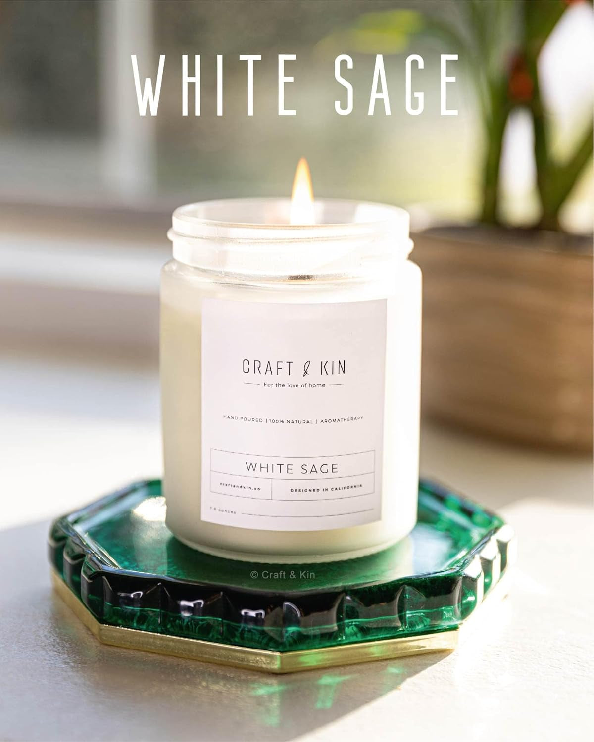 Craft & Kin White Sage Christmas Scented Candles for Cleansing | 8 Oz 45 Hour Long Lasting Holiday Candle | Classic Soy Woodwick Winter Candles | Made with Natural Soy | Gifts for Men and Women