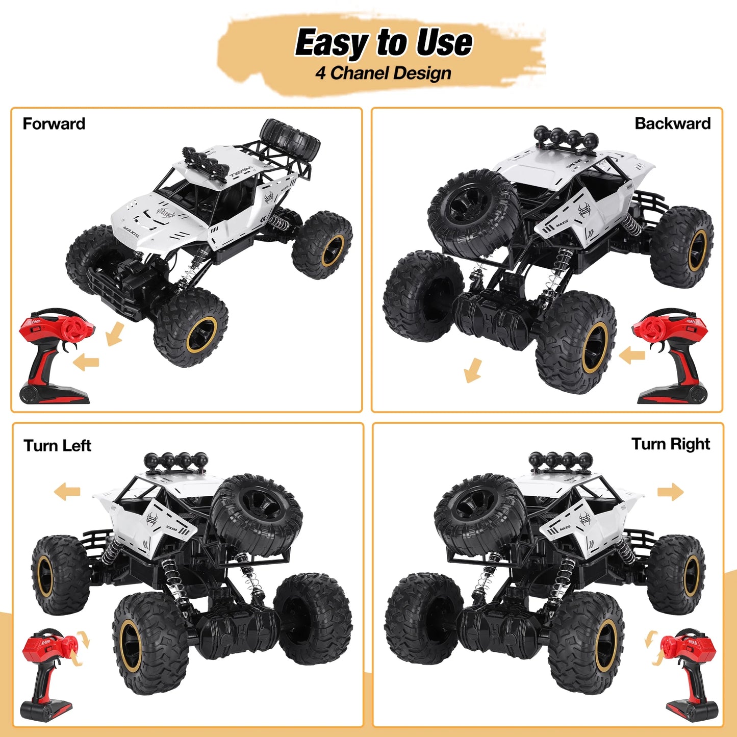 1:12 Large RC Cars,4Wd Large Remote Control Monster Truck 2.4 Ghz Alloy RC Cars for Kids Adults Aged 6 + Birthday Gifts (Silver)