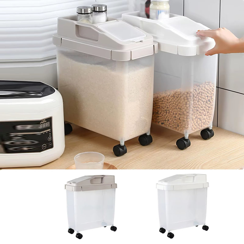 Large Airtight 20Lb Rice Container Food Storage Cereal Container Pet Dog Food Container with Wheels + Hot Dog Storage for Fridge