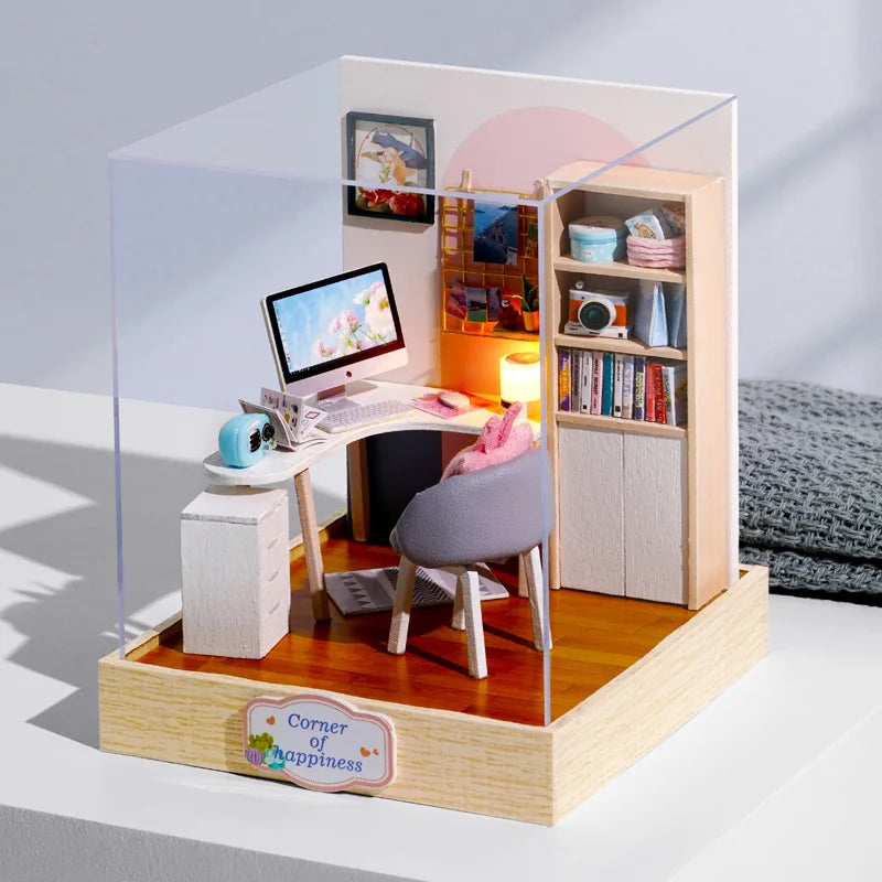 DIY 3D Puzzles Wooden Toy Miniature Dollhouse Handmade Doll House Model Building Kits Coffee House Toys for Children Gifts