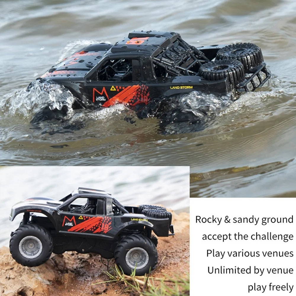 Amphibious Remote Control Car Truck Toys, 1:16 All Terrain 4WD Off-Road RC Car Waterproof, RC Monster Truck for Boys/Girls, Kids Pool Toys Gifts, Red , 2 Batteries