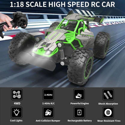 Remote Control Car, 2.4Ghz High Speed RC Cars Toys, 15MPH RC Truck off Road with LED Headlight,Christmas Birthday Gifts for 8 11 Year Old Boys Kids,Green