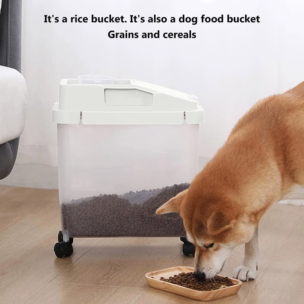 Large Airtight 20Lb Rice Container Food Storage Cereal Container Pet Dog Food Container with Wheels + Hot Dog Storage for Fridge