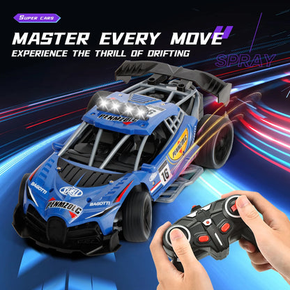 1:16 Remote Control Car, 4WD RC Drift Car with Lights and Spray Function, All Terrain off Road RC Vehicle for Kids
