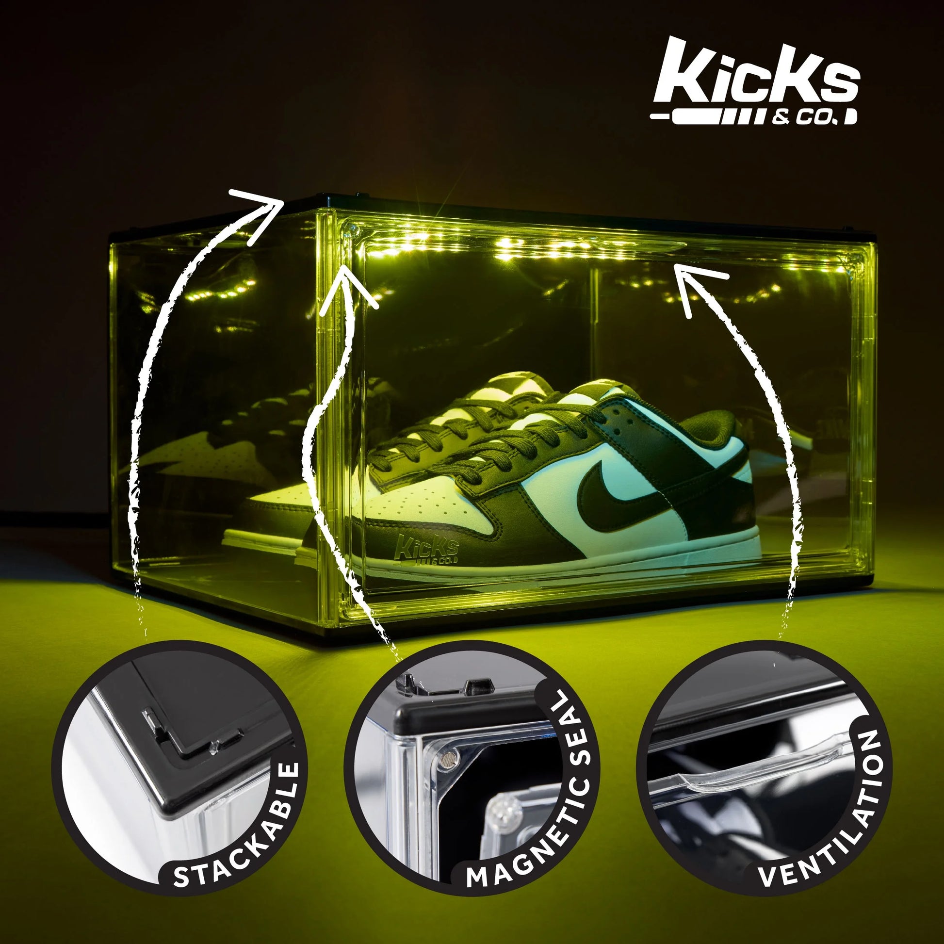 XL Clear Plastic Stackable Shoe Storage Box for Sneakers Remote Control LED Light Fits up to Size 13