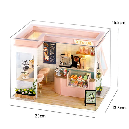 DIY 3D Puzzles Wooden Toy Miniature Dollhouse Handmade Doll House Model Building Kits Coffee House Toys for Children Gifts