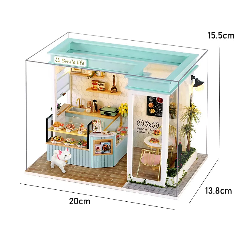 DIY 3D Puzzles Wooden Toy Miniature Dollhouse Handmade Doll House Model Building Kits Coffee House Toys for Children Gifts