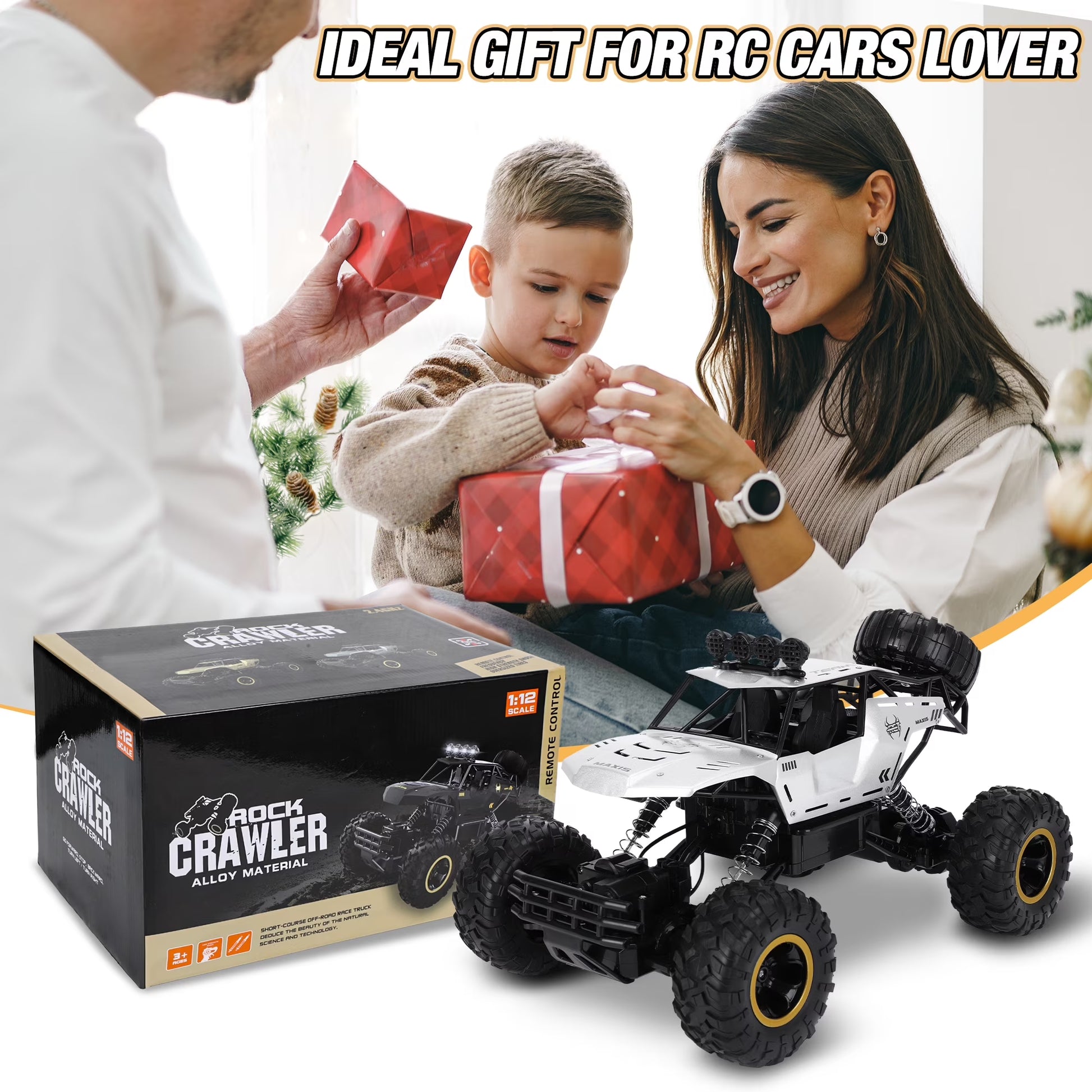 1:12 Large RC Cars,4Wd Large Remote Control Monster Truck 2.4 Ghz Alloy RC Cars for Kids Adults Aged 6 + Birthday Gifts (Silver)
