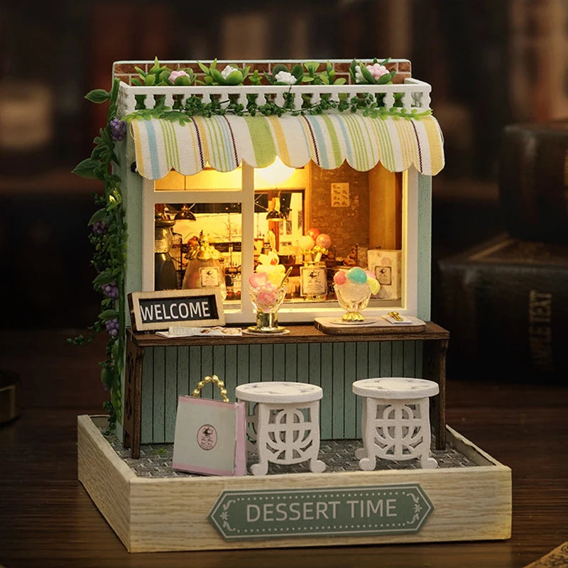 DIY 3D Puzzles Wooden Toy Miniature Dollhouse Handmade Doll House Model Building Kits Coffee House Toys for Children Gifts