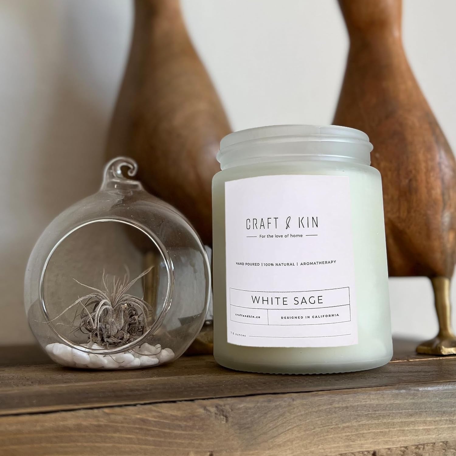 Craft & Kin White Sage Christmas Scented Candles for Cleansing | 8 Oz 45 Hour Long Lasting Holiday Candle | Classic Soy Woodwick Winter Candles | Made with Natural Soy | Gifts for Men and Women