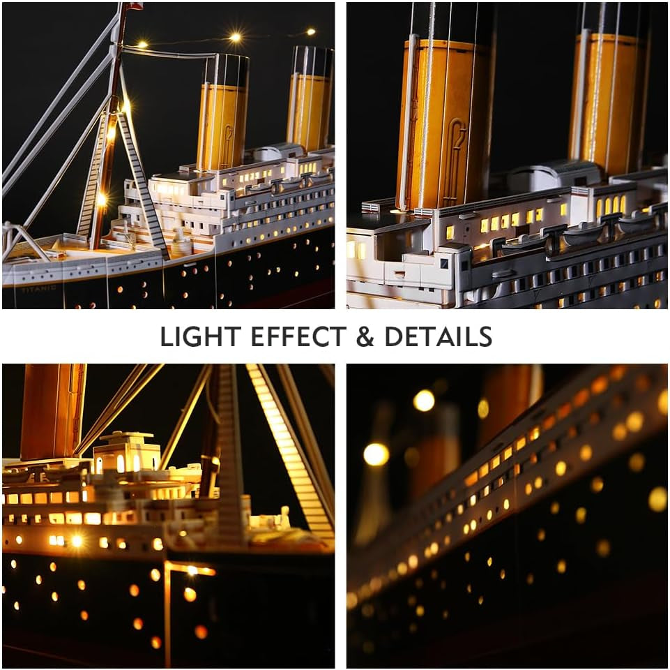 Cubicfun Titanic 3D LED Puzzles for Adults 88 CM 266 Pieces,Titanic Toys for Teens, Home Decor Birthday Gifts Adults Gifts for Mom