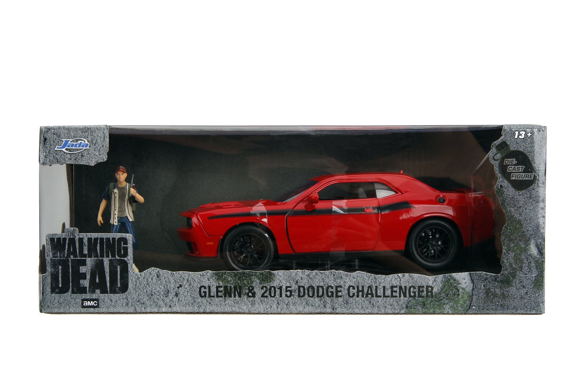 Jada the Walking Dead 1:24 Die-Cast 2015 Dodge Challenger with Glenn Figure – Opening Doors, Hood, Trunk, Ages 13+, Model Vehicles