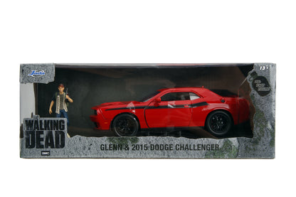 Jada the Walking Dead 1:24 Die-Cast 2015 Dodge Challenger with Glenn Figure – Opening Doors, Hood, Trunk, Ages 13+, Model Vehicles