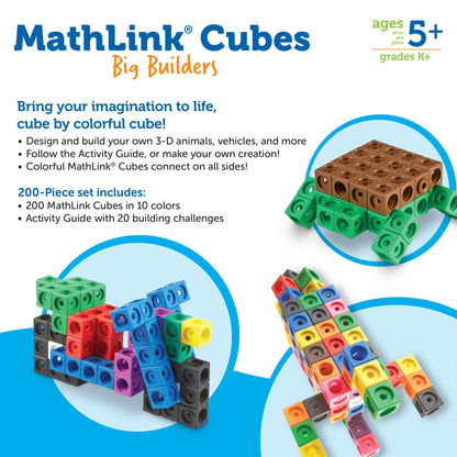 Mathlink Cubes Big Builders - Math Manipulatives Kindergarten Games, Ages 5+