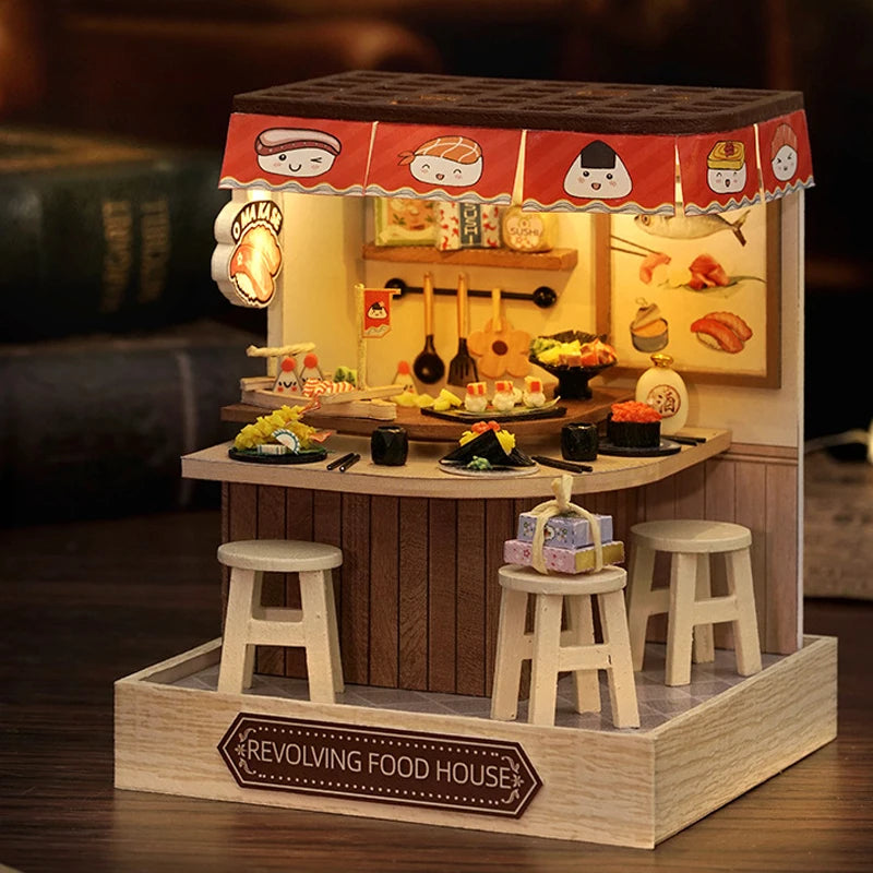 DIY 3D Puzzles Wooden Toy Miniature Dollhouse Handmade Doll House Model Building Kits Coffee House Toys for Children Gifts