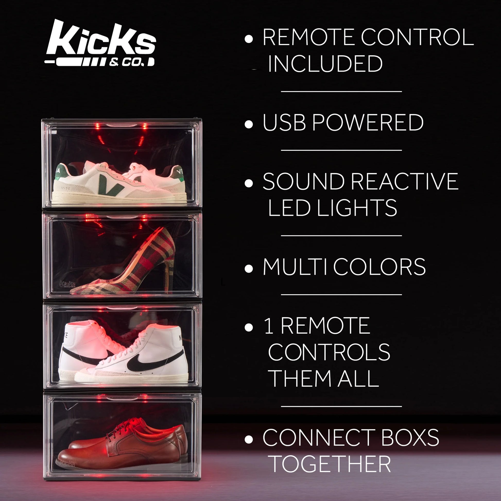 XL Clear Plastic Stackable Shoe Storage Box for Sneakers Remote Control LED Light Fits up to Size 13