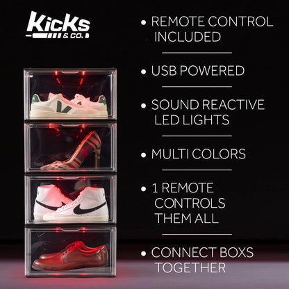 XL Clear Plastic Stackable Shoe Storage Box for Sneakers Remote Control LED Light Fits up to Size 13