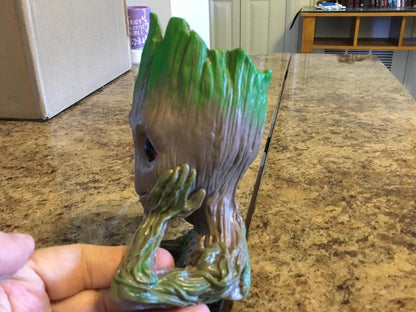 Baby Groot Pen Pot Tree Man Pens Holder or Flower Pot with Drainage Hole Perfect for a Tiny Succulents Plants 6" (Grayish Brown)