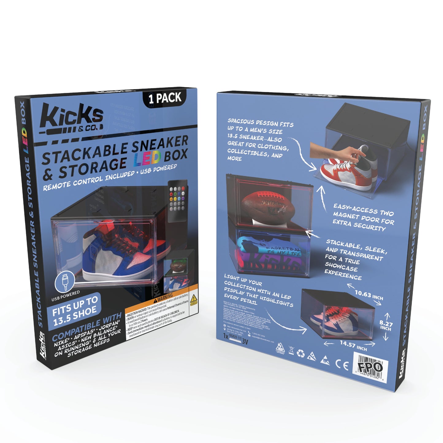 XL Clear Plastic Stackable Shoe Storage Box for Sneakers Remote Control LED Light Fits up to Size 13