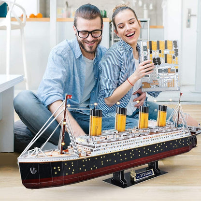 Cubicfun Titanic 3D LED Puzzles for Adults 88 CM 266 Pieces,Titanic Toys for Teens, Home Decor Birthday Gifts Adults Gifts for Mom